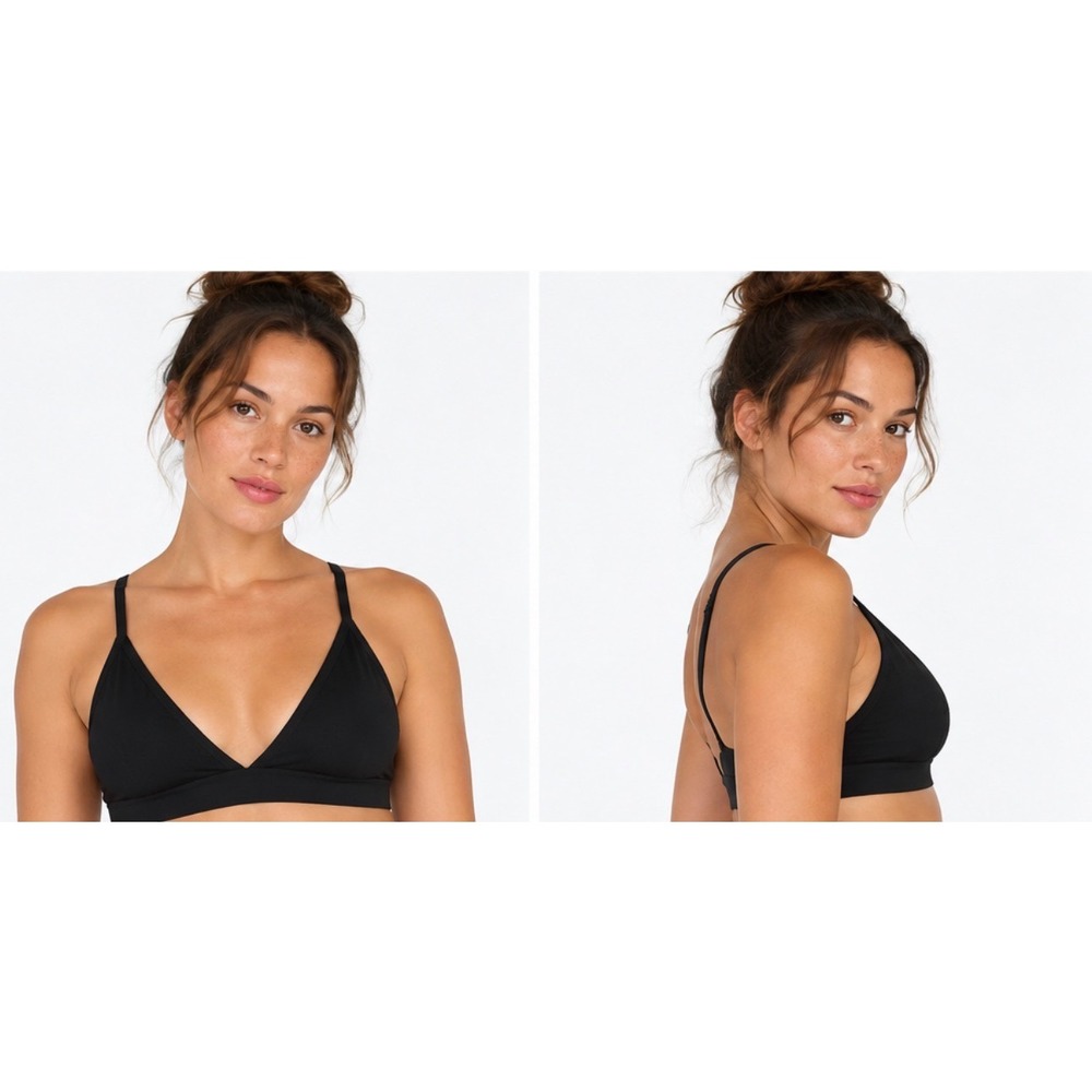 Lunya Restore V-Neck Bralette Black Modal Lounge Sleep Bra Large Comfort Lux
